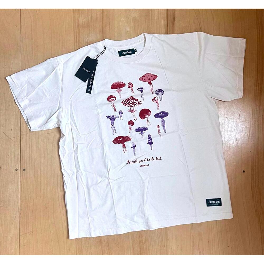 Afield Out Fungi Print T-Shirt Mens XL Daydream Crew Neck Short Sleeve Cream